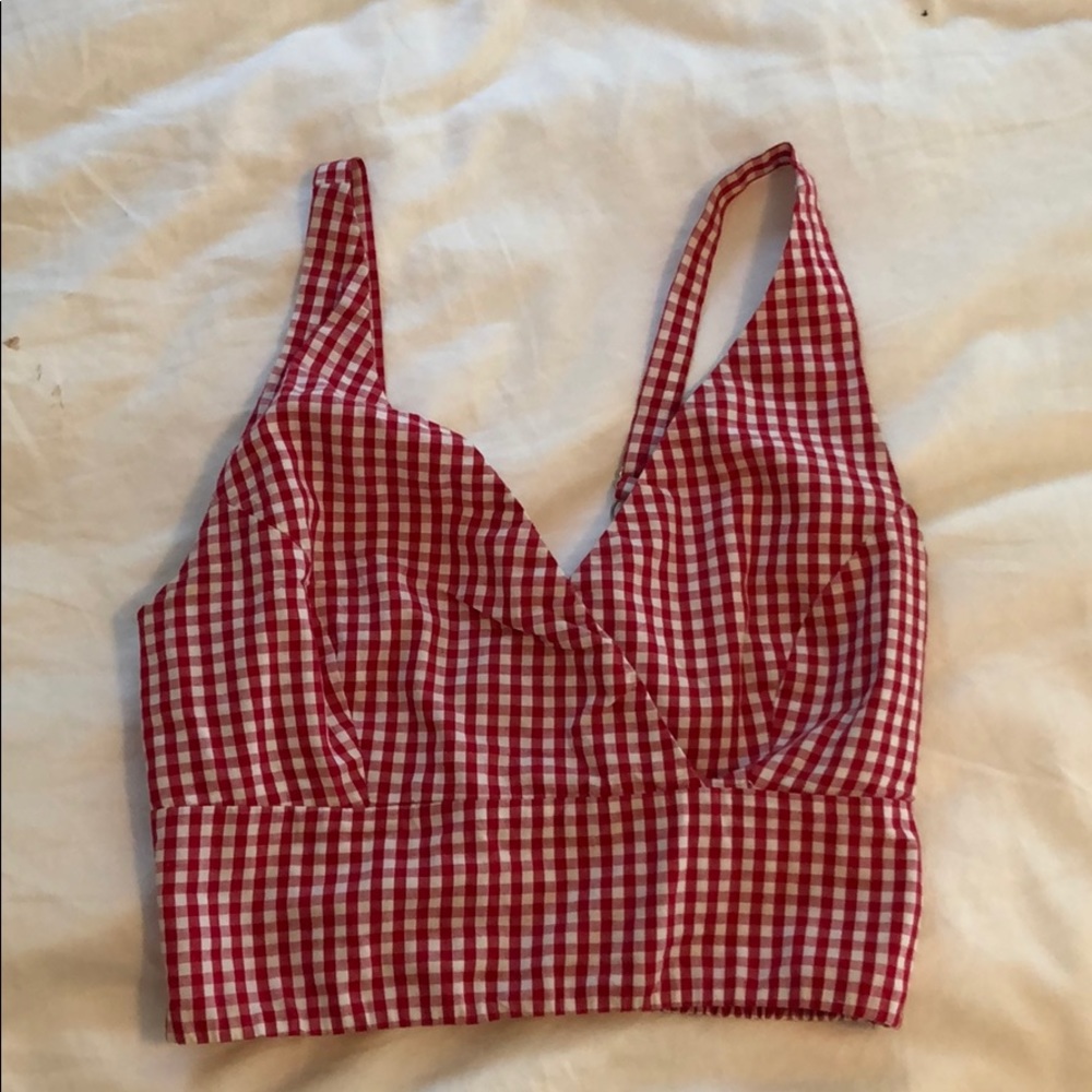 Red Checkered Brandy Melville Crop-Top